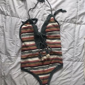 Striped Crochet One-Piece Swimsuit